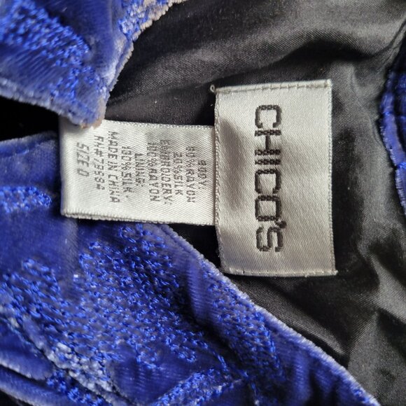 Vintage Chicos Blue Velvet Button-Up Jacket With Geometric Patterns Small - Picture 6 of 6